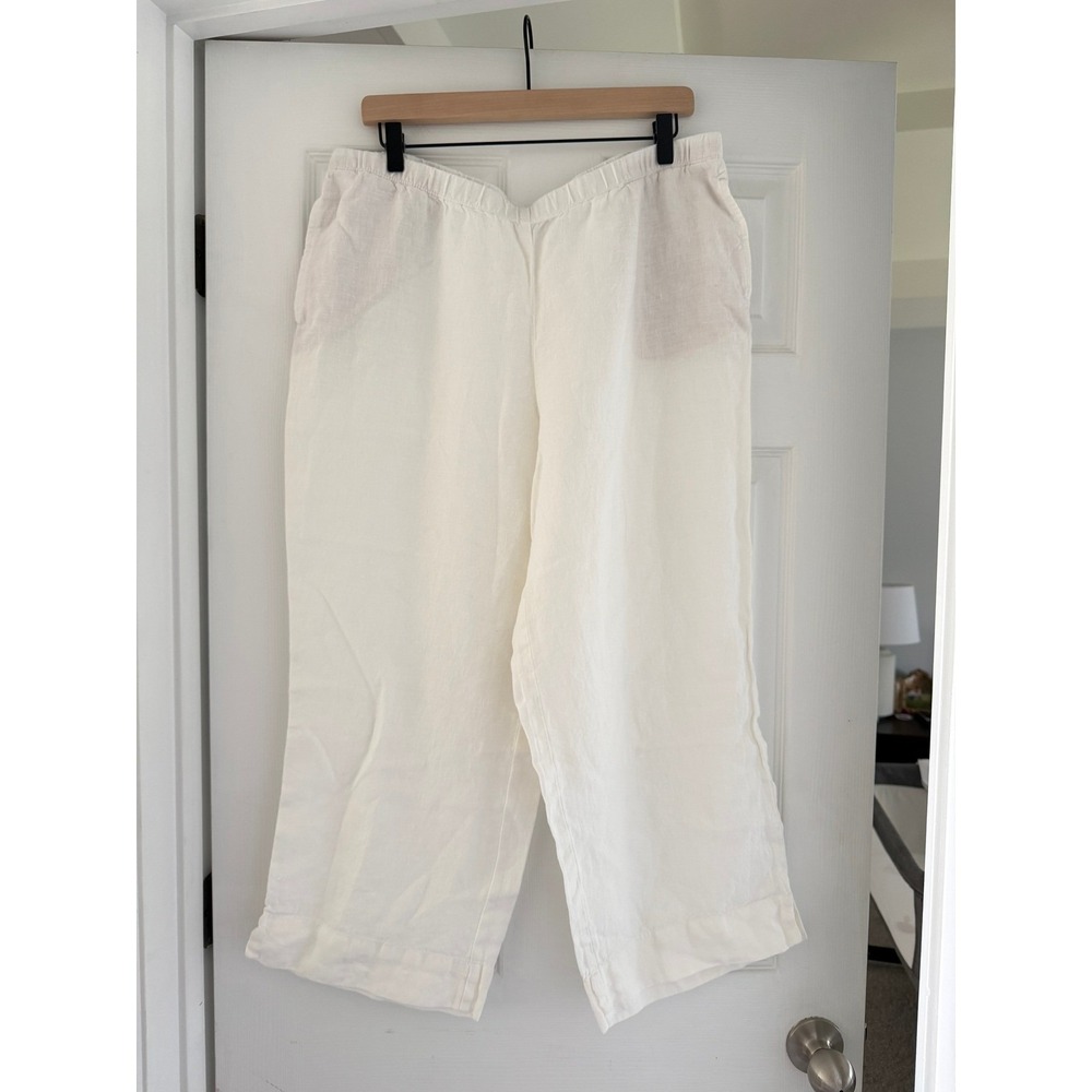 Womens J. Jill Linen Wide Leg Ankle Trouser Pants Beach‎ Boho Minimalist Mature